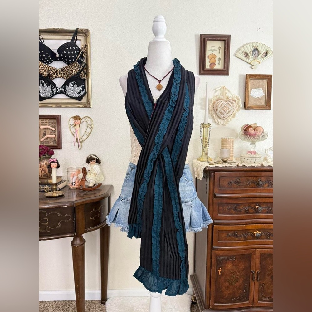 whimsigoth witchy revisable floral‎ velvet striped ruffle scarf